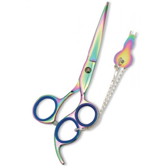 Professional Hair Cutting Scissor with razor edge. Multicolor Coating. Three Rings with screw adjust
